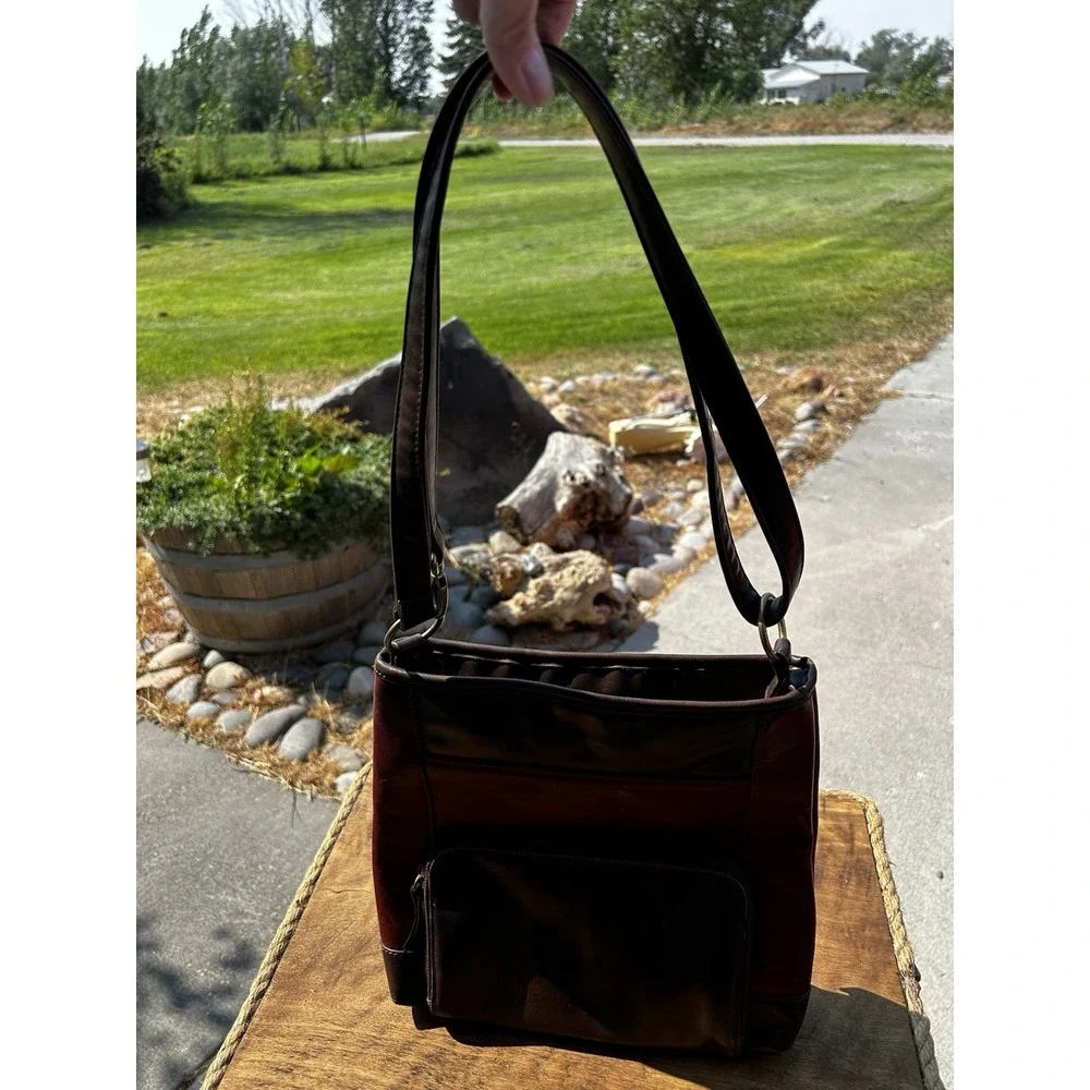 Tignanello Red Brown Genuine Leather Crossbody Shoulder Bag Purse Organiser VTG